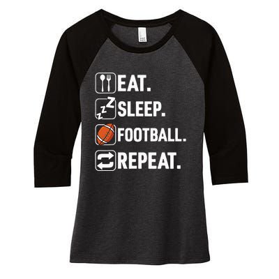 Eat Sleep Football Repeat Funny Football Player Coach Team Women's Tri-Blend 3/4-Sleeve Raglan Shirt