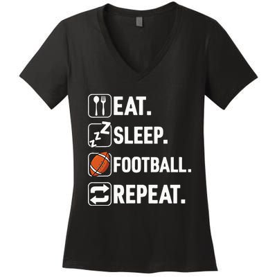 Eat Sleep Football Repeat Funny Football Player Coach Team Women's V-Neck T-Shirt