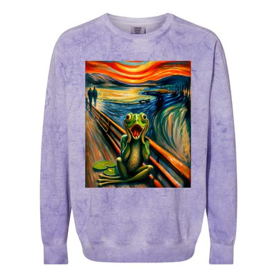 Expressionist Scream For Frog Lovers | Artistic Frog Colorblast Crewneck Sweatshirt