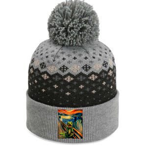 Expressionist Scream For Frog Lovers | Artistic Frog The Baniff Cuffed Pom Beanie