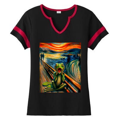 Expressionist Scream For Frog Lovers | Artistic Frog Ladies Halftime Notch Neck Tee