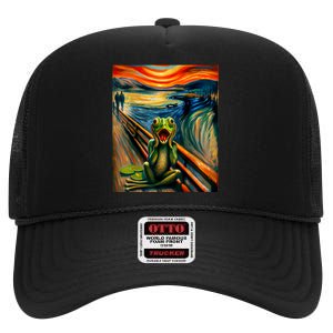 Expressionist Scream For Frog Lovers | Artistic Frog High Crown Mesh Back Trucker Hat