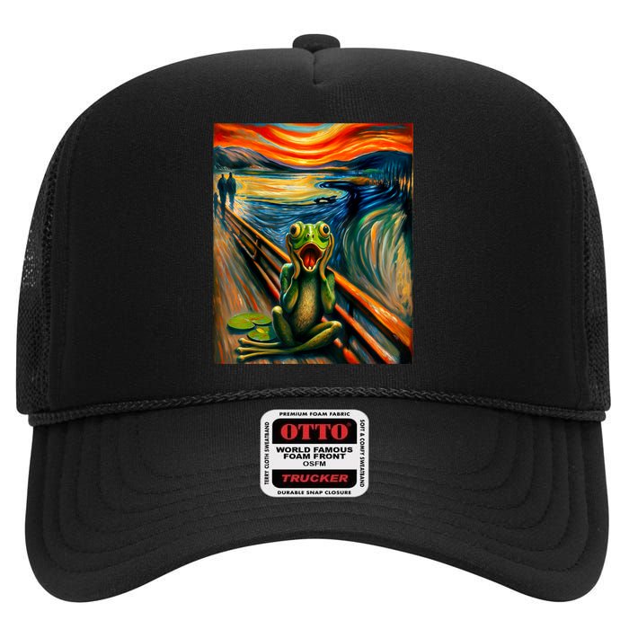 Expressionist Scream For Frog Lovers | Artistic Frog High Crown Mesh Back Trucker Hat