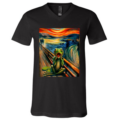 Expressionist Scream For Frog Lovers | Artistic Frog V-Neck T-Shirt