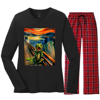 Expressionist Scream For Frog Lovers | Artistic Frog Women's Long Sleeve Flannel Pajama Set 