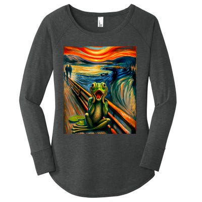 Expressionist Scream For Frog Lovers | Artistic Frog Women's Perfect Tri Tunic Long Sleeve Shirt