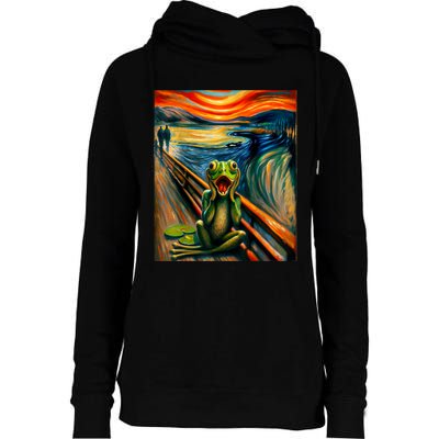 Expressionist Scream For Frog Lovers | Artistic Frog Womens Funnel Neck Pullover Hood