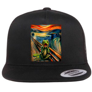 Expressionist Scream For Frog Lovers | Artistic Frog Flat Bill Trucker Hat