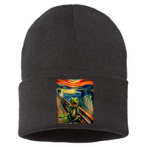 Expressionist Scream For Frog Lovers | Artistic Frog Sustainable Knit Beanie