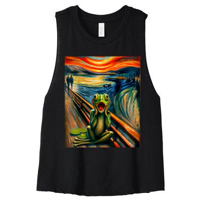 Expressionist Scream For Frog Lovers | Artistic Frog Women's Racerback Cropped Tank