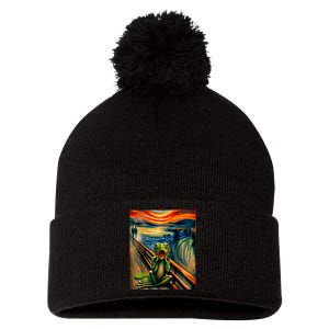 Expressionist Scream For Frog Lovers | Artistic Frog Pom Pom 12in Knit Beanie