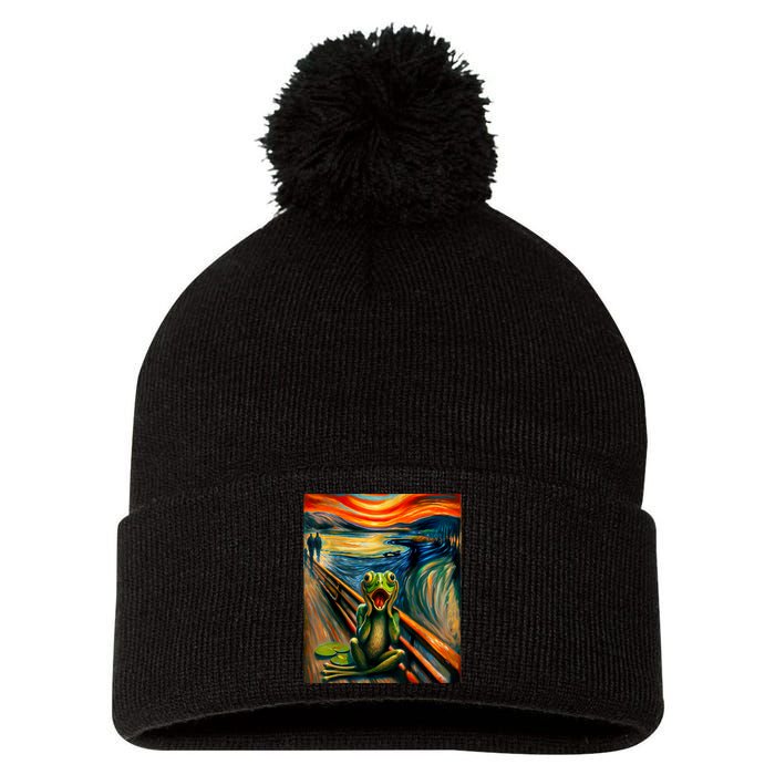 Expressionist Scream For Frog Lovers | Artistic Frog Pom Pom 12in Knit Beanie