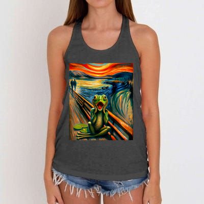 Expressionist Scream For Frog Lovers | Artistic Frog Women's Knotted Racerback Tank