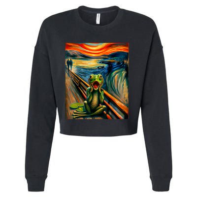 Expressionist Scream For Frog Lovers | Artistic Frog Cropped Pullover Crew