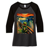 Expressionist Scream For Frog Lovers | Artistic Frog Women's Tri-Blend 3/4-Sleeve Raglan Shirt