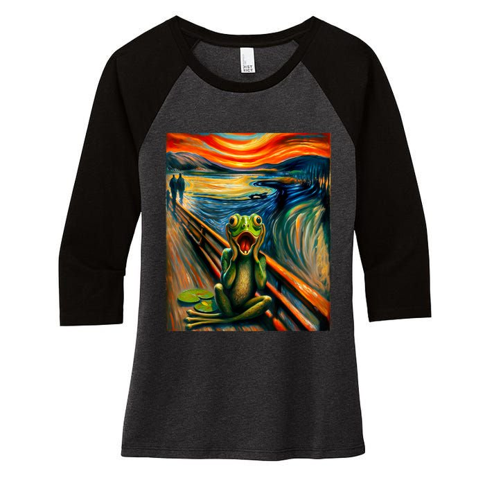 Expressionist Scream For Frog Lovers | Artistic Frog Women's Tri-Blend 3/4-Sleeve Raglan Shirt