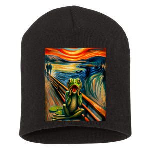 Expressionist Scream For Frog Lovers | Artistic Frog Short Acrylic Beanie