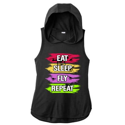 Eat Sleep Fly Repeat Ladies PosiCharge Tri-Blend Wicking Draft Hoodie Tank