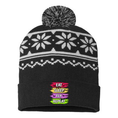 Eat Sleep Fly Repeat USA-Made Snowflake Beanie