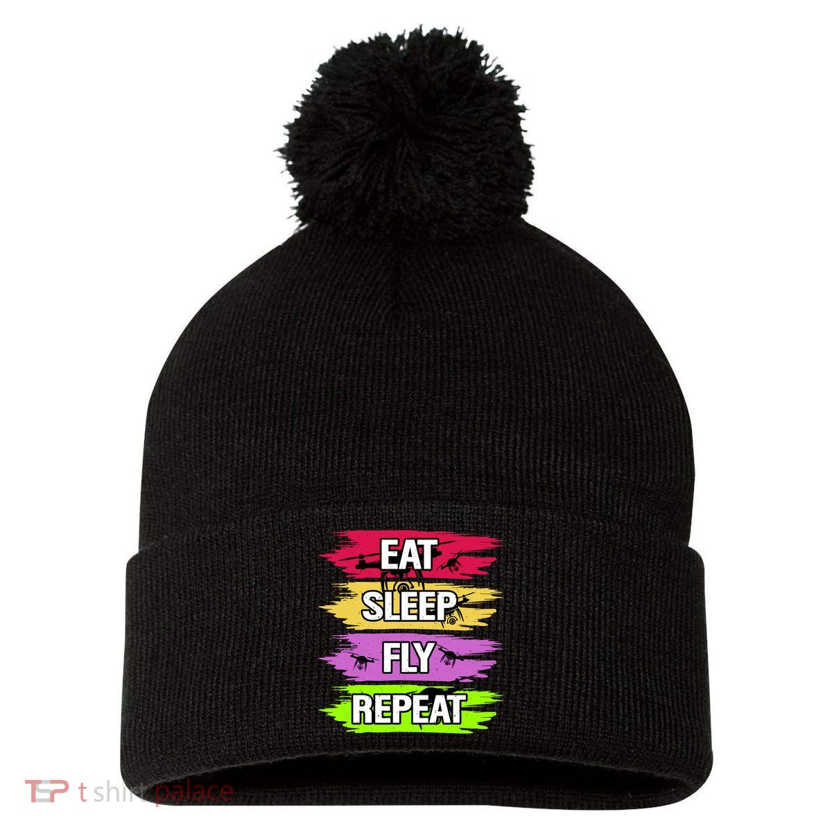 Eat Sleep Fly Repeat Pom Pom 12in Knit Beanie