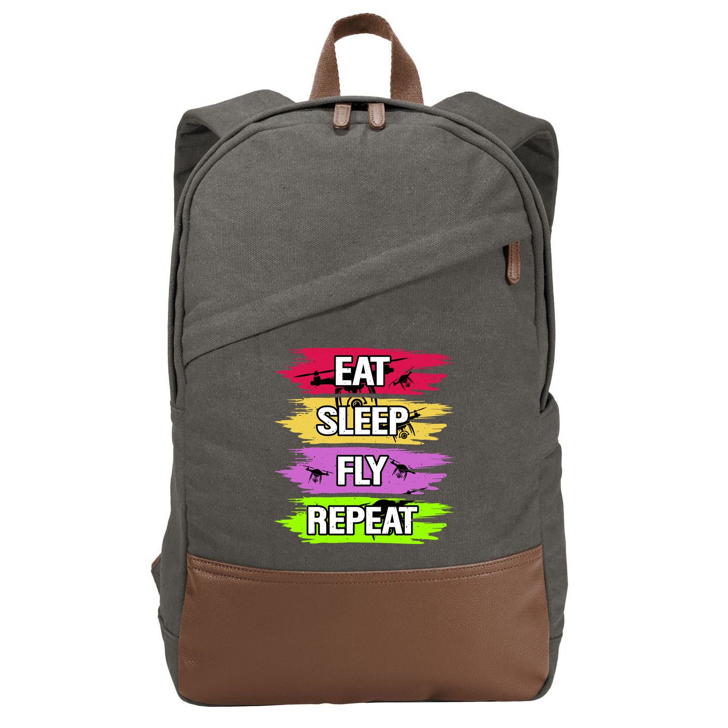 Eat Sleep Fly Repeat Cotton Canvas Backpack