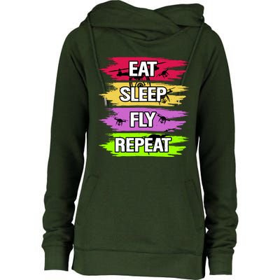 Eat Sleep Fly Repeat Womens Funnel Neck Pullover Hood