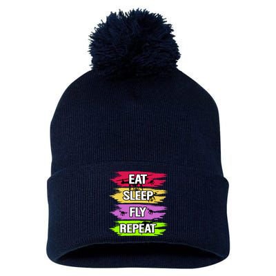 Eat Sleep Fly Repeat Pom Pom 12in Knit Beanie