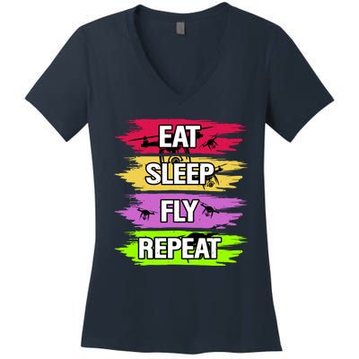 Eat Sleep Fly Repeat Women's V-Neck T-Shirt