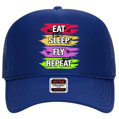 Eat Sleep Fly Repeat High Crown Mesh Back Trucker Hat