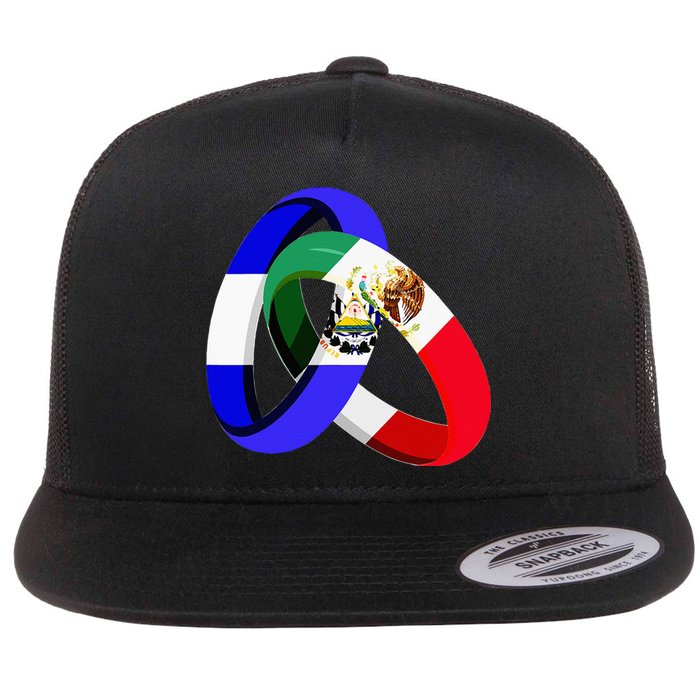 El Salvador Flag Mexico Grown Ring Marriage Wedding Flat Bill Trucker Hat