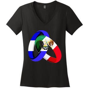 El Salvador Flag Mexico Grown Ring Marriage Wedding Women's V-Neck T-Shirt