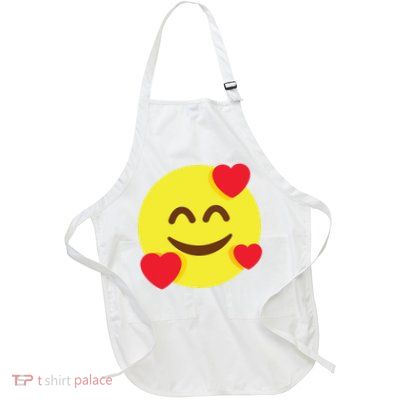 Emoticon Smiling Face With Hearts Full-Length Apron With Pockets