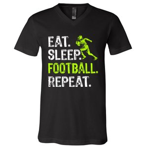 Eat Sleep Football Repeat Football Player Funny V-Neck T-Shirt