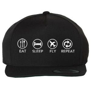 Eat Sleep Fly Repeat Gift Funny Aviator Pilot Gift Wool Snapback Cap