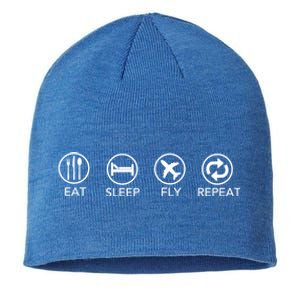 Eat Sleep Fly Repeat Gift Funny Aviator Pilot Gift Sustainable Beanie