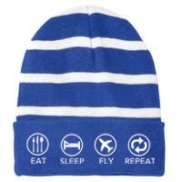 Eat Sleep Fly Repeat Gift Funny Aviator Pilot Gift Striped Beanie with Solid Band