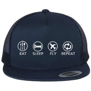 Eat Sleep Fly Repeat Gift Funny Aviator Pilot Gift Flat Bill Trucker Hat