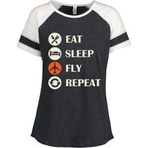 Eat Sleep Fly Repeat Funny Gift Pilot Jet Flyer Traveller Aircraft Gift Enza Ladies Jersey Colorblock Tee