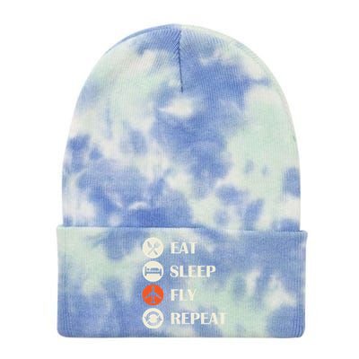 Eat Sleep Fly Repeat Funny Gift Pilot Jet Flyer Traveller Aircraft Gift Tie Dye 12in Knit Beanie