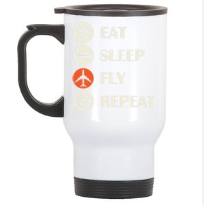 Eat Sleep Fly Repeat Funny Gift Pilot Jet Flyer Traveller Aircraft Gift Stainless Steel Travel Mug