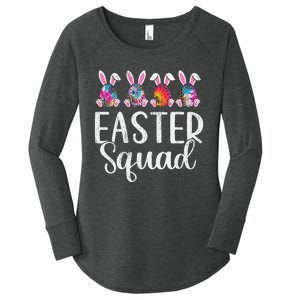 Easter Squad, Funny Egg Bunny Rabbit Rainbow Tie dye Leopard Women's Perfect Tri Tunic Long Sleeve Shirt