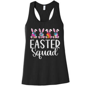 Easter Squad, Funny Egg Bunny Rabbit Rainbow Tie dye Leopard Women's Racerback Tank