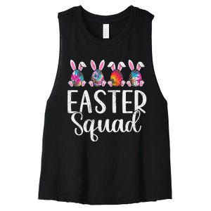 Easter Squad, Funny Egg Bunny Rabbit Rainbow Tie dye Leopard Women's Racerback Cropped Tank