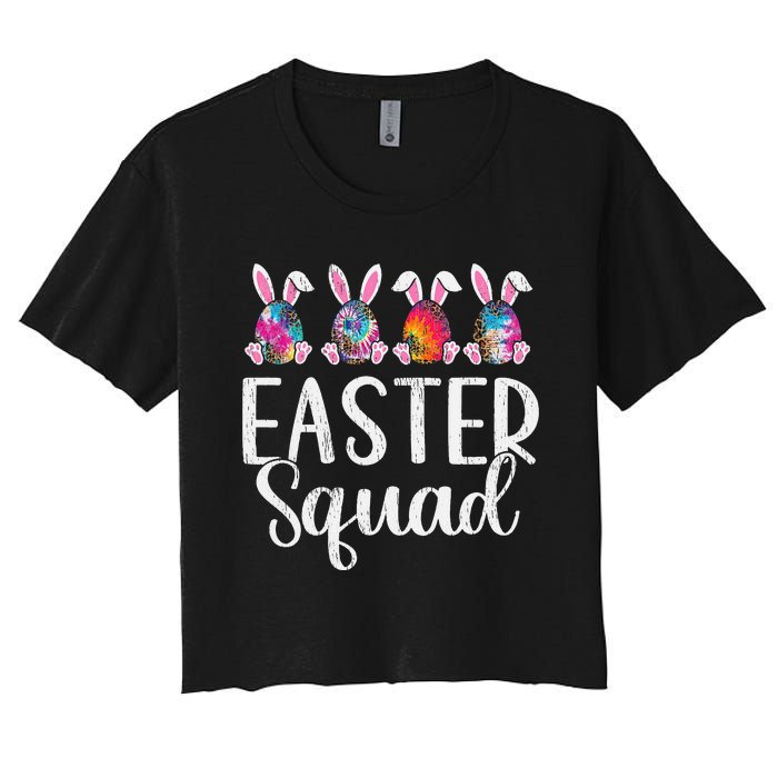 Easter Squad, Funny Egg Bunny Rabbit Rainbow Tie dye Leopard Women's Crop Top Tee