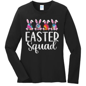 Easter Squad, Funny Egg Bunny Rabbit Rainbow Tie dye Leopard Ladies Long Sleeve Shirt