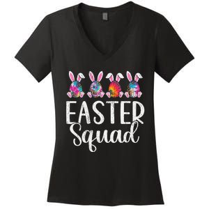 Easter Squad, Funny Egg Bunny Rabbit Rainbow Tie dye Leopard Women's V-Neck T-Shirt