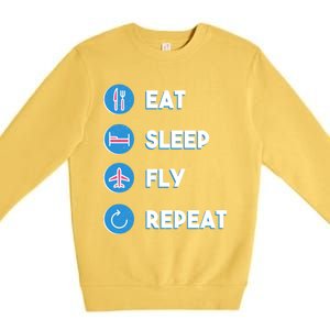 Eat Sleep Fly Repeat Funny Aviator Pilot Cute Cool Gift Premium Crewneck Sweatshirt