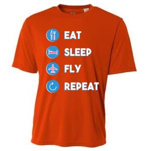 Eat Sleep Fly Repeat Funny Aviator Pilot Cute Cool Gift Cooling Performance Crew T-Shirt