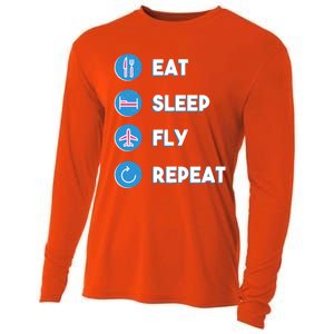 Eat Sleep Fly Repeat Funny Aviator Pilot Cute Cool Gift Cooling Performance Long Sleeve Crew