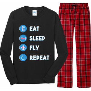 Eat Sleep Fly Repeat Funny Aviator Pilot Cute Cool Gift Long Sleeve Pajama Set